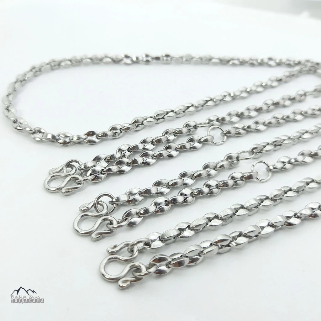 U68 โซ่หนา ลายเม็ดกาแฟ สีเงิน สร้อยคอ ห้อยพระ สร้อยสแตนเลสแท้ สร้อยพระ stainless necklace