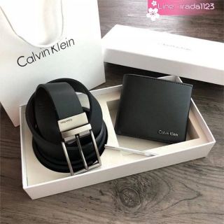 Calvin Klein Leather Belt &amp; Wallet Set ของแท้ ราคาถูก