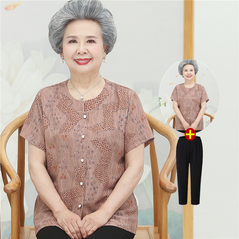 เสื้อผู้หญิง เสื้อคนแก่ วัยกลางคนและผู้สูงอายุเสื้อผ้าฤดูร้อนหญิงยายผ้าฝ้ายและผ้าลินินเสื้อแขนสั้นแม่เสื้อผ้าสูทผู้ส