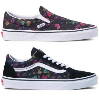 VANS SLIP ON/OLD SKOOL PRESSED FLORAL BLACK TRUE WHITE SNEAKERS สินค้ามีประกันแท้