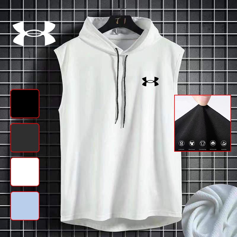 【M-3XL】เสื้อยืดแขนกุดลําลอง มีฮู้ด ระบายอากาศ พอดีตัว สําหรับผู้ชาย