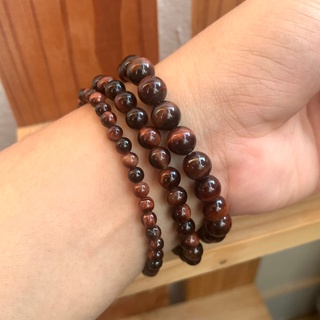 Red Tiger eye พลอยตาเสือ ขนาด 4 , 6 , 8 มม. สร้อยข้อมือหินแท้