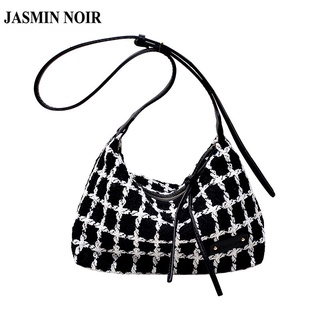 Jasmin NOIR กระเป๋าสะพายไหล่ ผ้าขนสัตว์ ลายสก๊อต เรียบง่าย สําหรับผู้หญิง