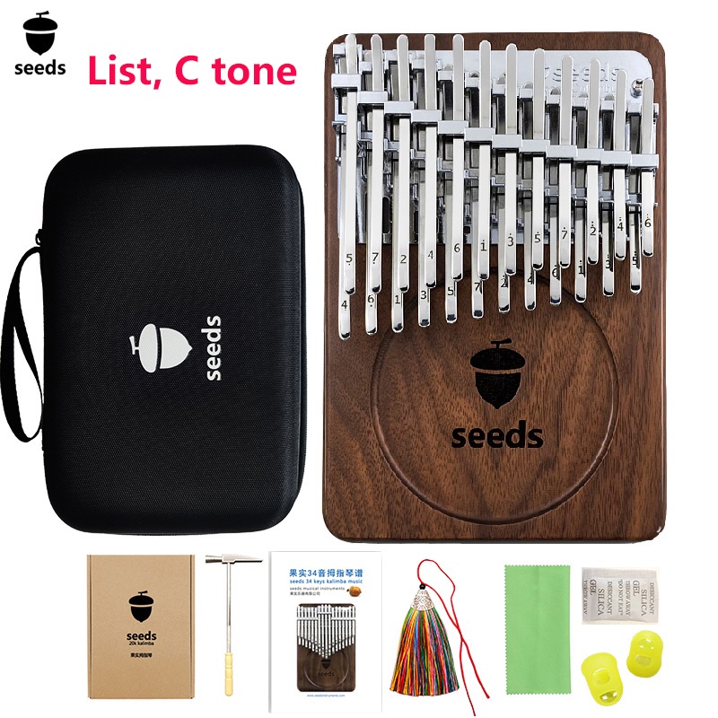 2021 New Seeds Kalimba 34 Keys Double Layer 17 Keys 21 Semitone Black ...