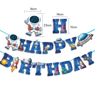 ธงวันเกิด Sci-fi Space Astronaut HAPPY BIRTHDAY Flag Bunting (13 pcs)