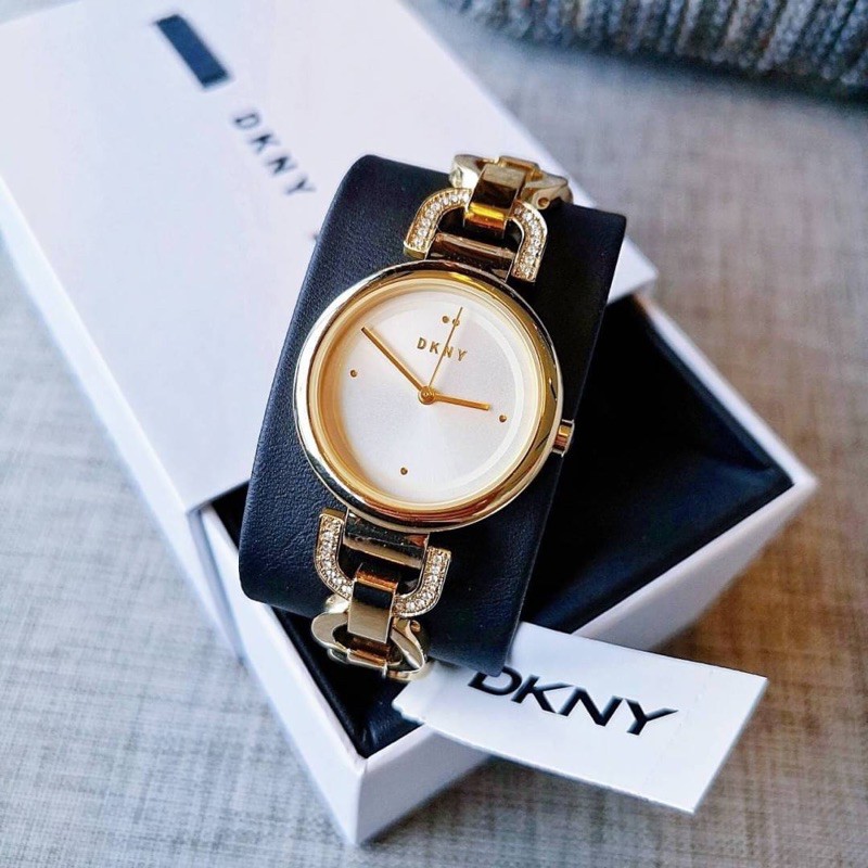 🔥⭐️ผ่อน0%~แท้100% นาฬิกาข้อมือ ของแท้ DKNY Eastside Three-Hand Gold-Tone Stainless Steel Ladies Watch NY2850