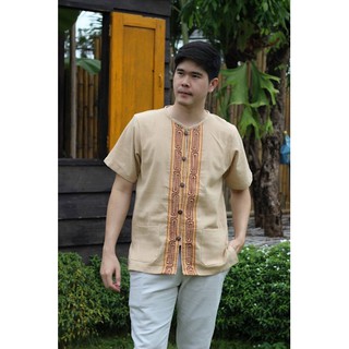 เสื้อผ้าฝ้ายเมืองเนื้อนุ่ม  คอกลม สีเปลือกไม้