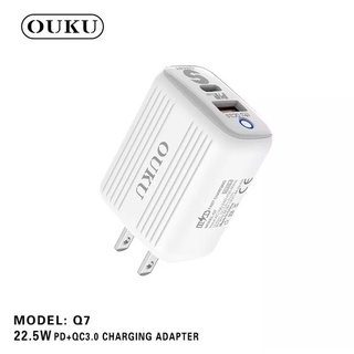 OUKU Q7 หัวชาร์จ 2 พอร์ต รองรับ USB-C และ USB-A ชาร์จเร็ว PD+QC3.0 /22.5W Charginq Adapter