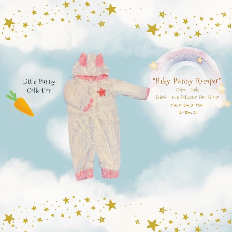 21August Baby Bunny Romper รอมกระต่ายน้อยสีชมพู Size6-9