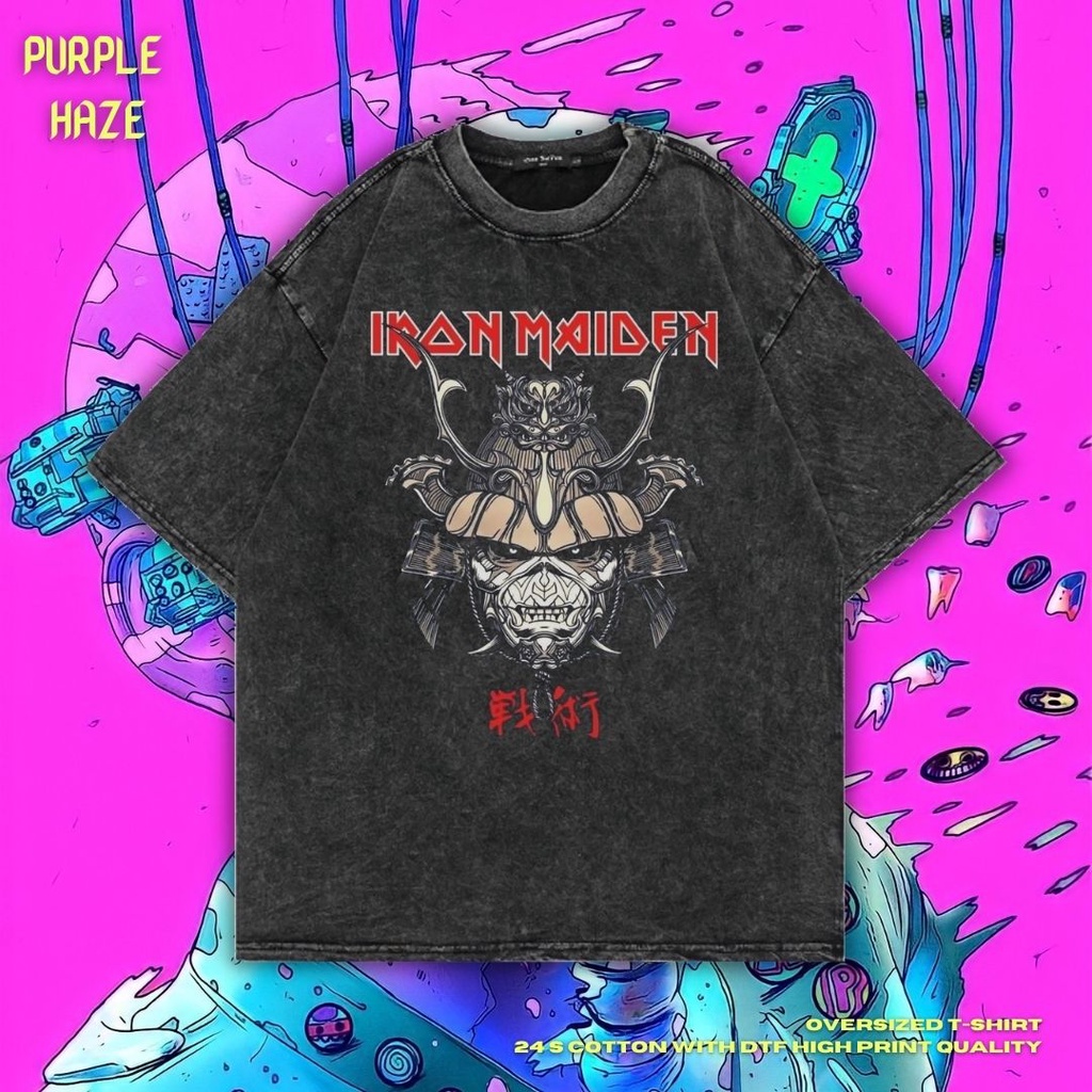 เสื้อยืด ขนาดใหญ่ พิมพ์ลาย Haze Iron Maiden สีม่วง สําหรับผู้หญิง | หินล้างทําความสะอาด | เสื้อเชิ้ต Iron Maiden Band |