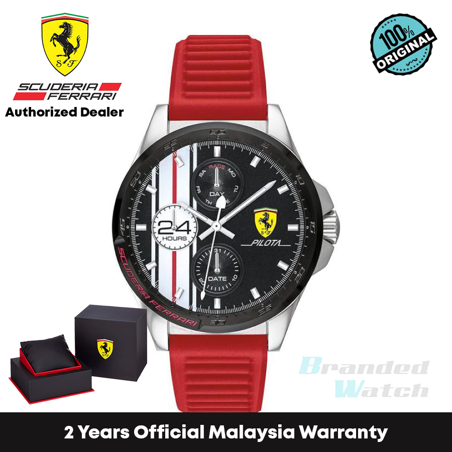 [รับประกันอย่างเป็นทางการ] Scuderia Ferrari 830657 Forza นาฬิกาข้อมือ สายซิลิโคน สีแดง สําหรับผู้ชาย 45 มม.