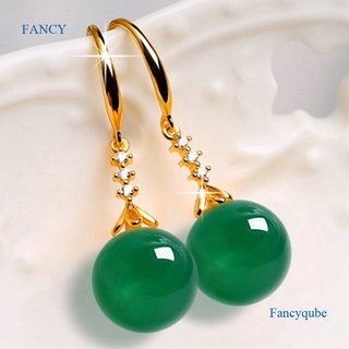 Fancy ต่างหูเงินแท้ 925 จี้อาเกต สีแดง สีเขียว สไตล์คลาสสิก