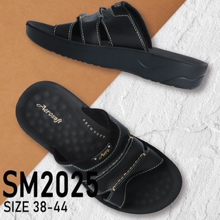 Aerosoft Arch Support รองเท้าแตะสวมหนังแท้ รุ่น SM2025 สีดำ