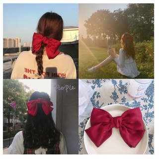 ขายดี กิ๊บติดผม ผ้าเรยอน ประดับโบว์ ขนาดใหญ่ สีแดง สําหรับผู้หญิง