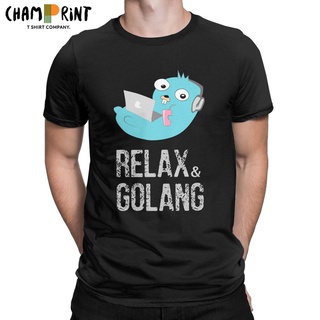 [S-5XL] เสื้อยืดแขนสั้นลําลอง คอกลม ผ้าฝ้าย พิมพ์ลายกราฟฟิค Relaxing Gopher Golang Go สําหรับผู้ชาย