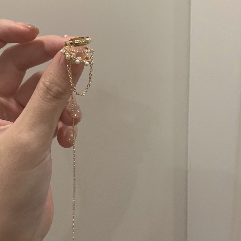 Jiezi French Pearl zircon หลายพู่ยาวไม่เจาะหูคลิปหูคลิปหูคลิปอารมณ์หญิง