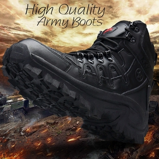 New Mens Military Tactical Boots Full Grain Leather Police Duty Water Resistant Boots with Side Zipper