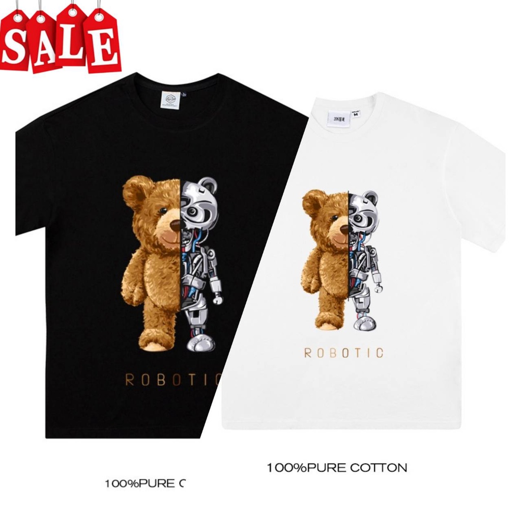 เสื้อยืดลายหมีBear1 เสื้อยืดผู้ชายผ้าคอตตอนแท้ๆ100% มีทั้งขาวและดำ สินค้าเกรดพรีเมี่ยม ลายหมี 01