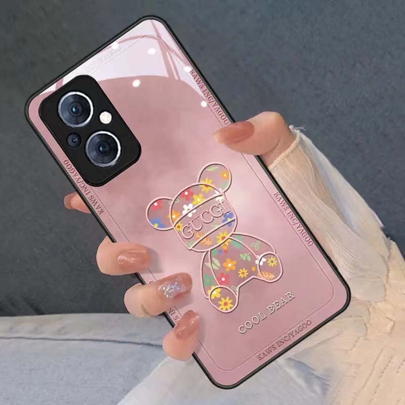 เคส OPPO Reno 11 10 11F 12F 12 Pro 11Pro 8Z 8T 7Z 6Z 7 10 Pro 6 5 4 เคส OPPO A60 A98 A74 A78 A96 A76 A77S A57 2022 เคสโทรศัพท์มือถือ ลายหมี พร้อมกล้อง สําหรับ
