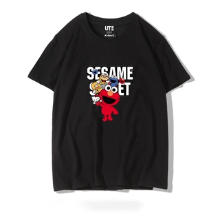 เสื้อยืดแขนสั้น ผ้าฝ้าย พิมพ์ลายการ์ตูน Kaws Sesame Street สําหรับผู้ชาย และผู้หญิง