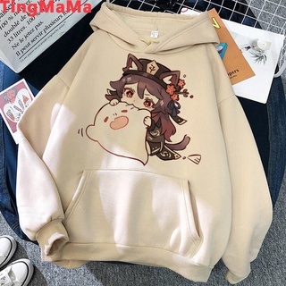 เสื้อฮู้ดผู้ชายพิมพ์ลายการ์ตูนอะนิเมะฮิปฮอปสีเขียว Genshin I…