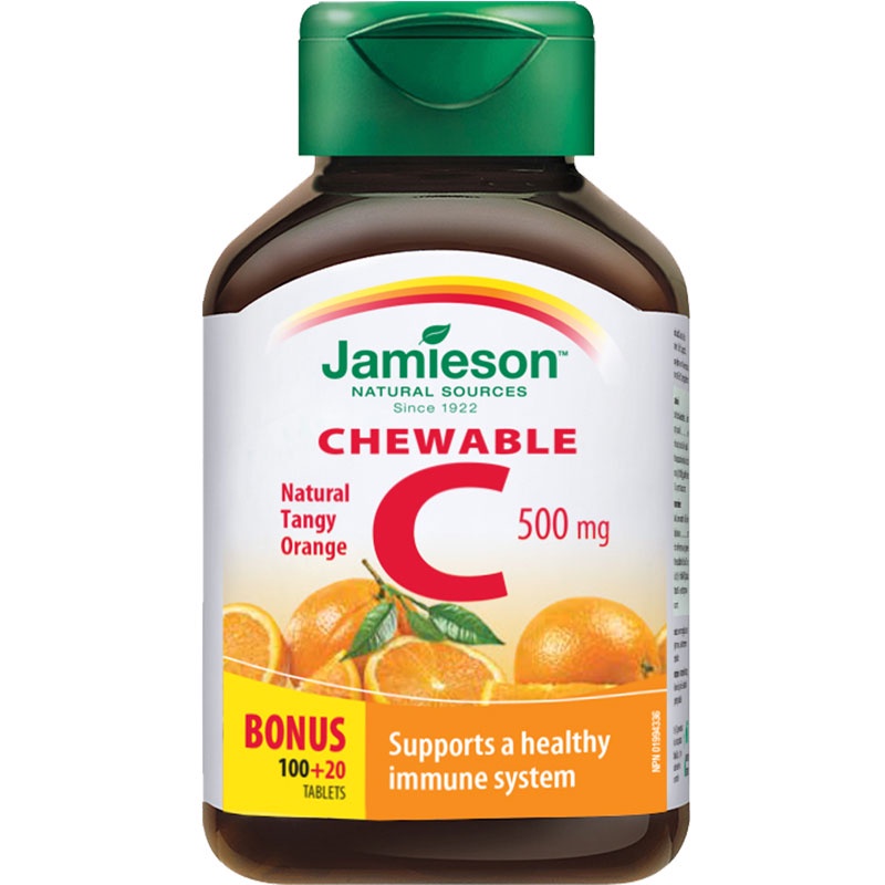 Jamieson 120 Chewable Vitamin C 500 mg Tangy Orange Flavour เจมีสัน วิตามินซี ชนิดเคี้ยว 500 มก. รสส้มอมส้ม
