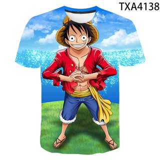 เสื้อยืดแขนสั้นลําลอง พิมพ์ลาย One Piece 3 มิติ แฟชั่นฤดูร้อน สไตล์สตรีท สําหรับผู้ชาย และผู้หญิง