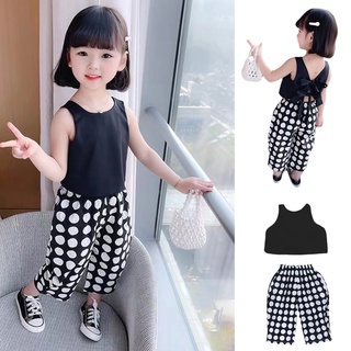 Baju Budak Perempuan Baju ชุดเสื้อแขนกุด ประดับโบว์ และกางเกงขาสั้น ลําลองน่ารัก แฟชั่นฤดูร้อน สําหรับเด็กผู้หญิง