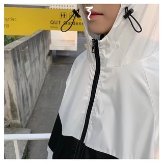 Maisida เสื้อแจ็คเก็ตมีฮู้ด ขนาดใหญ่ บาง ระบายอากาศได้ดี รูปแบบโลโก้ขนาดใหญ่ มีสีดำ/ขาว/เทา