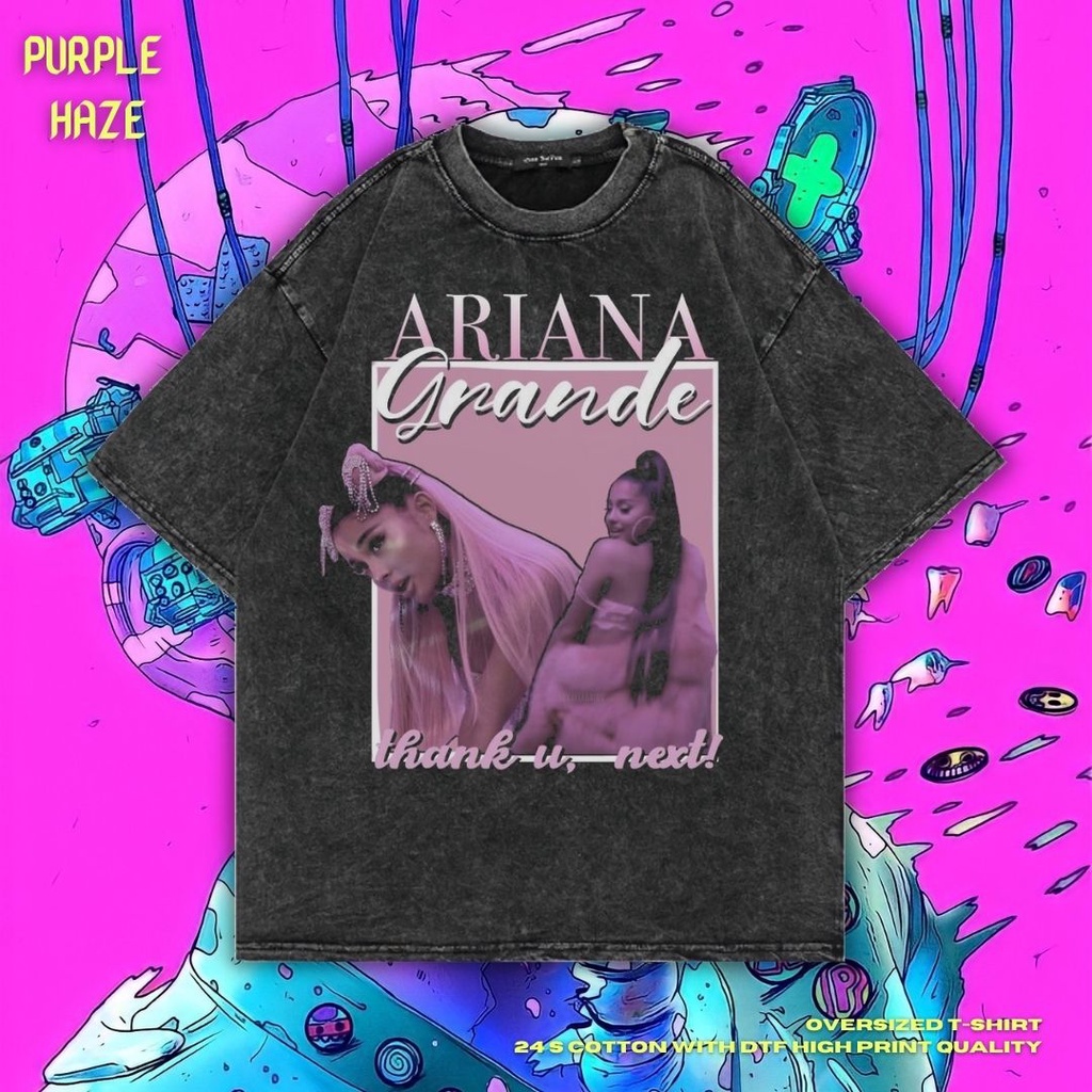 สีม่วงหมอกควัน "Ariana Grande Thank U, Next!" เสื้อยืด ขนาดใหญ่ | หินล้างทําความสะอาด | เสื้อยืด Ari