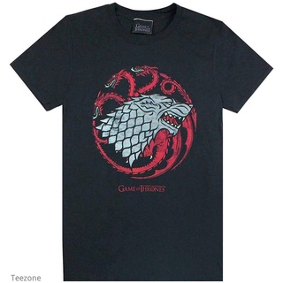 เสื้อยืดสีขาวเสื้อยืดแขนสั้น คอกลม ผ้าฝ้าย พิมพ์ลาย Game of Thrones Stark Targaryen House แฟชั่นฤดูร้อน สําหรับผู้ชายS-4