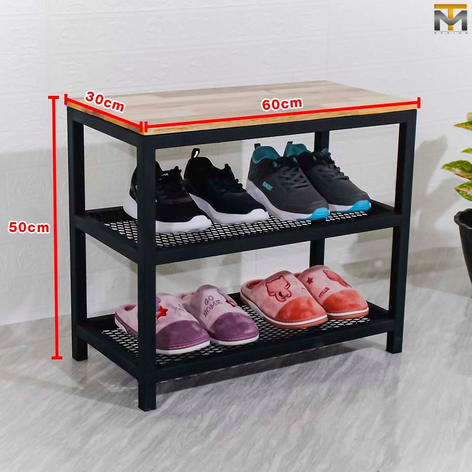 MT Design MT002 ชั้นวางรองเท้า2ชั้น เก็บรองเท้า พร้อมที่นั่งไม้ ประหยัดพื้นที่ ชั้นวางรองเท้าอเนกประสงค์ ขนาด(60x30x50)