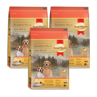 SmartHeart Gold Salmon meal and Rice for Adult Medium to Large Dog 1kg (3 bags) สมาร์ทฮาร์ท อาหารสุนัข