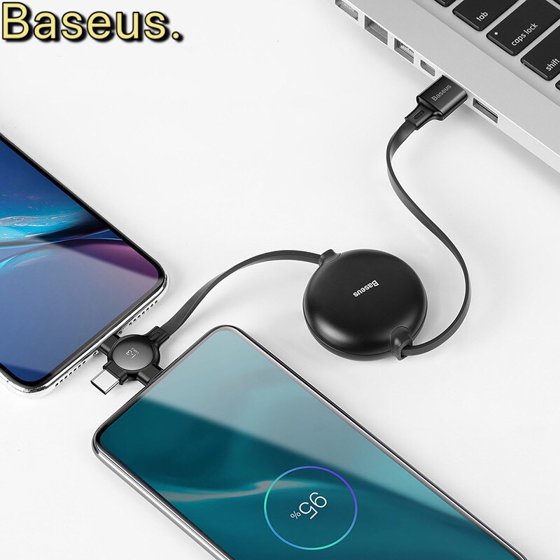Baseus Little Octopus LV389 สายชาร์จแบบมีเชือกรูดในตัว 3 หัว Type C/Micro USB/(3A,1M)