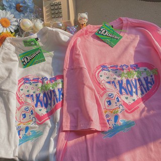 เสื้อยืดโอเวอร์ไซส์ เสื้อยืดคอกลม เนื้อผ้าใส่สบาย เสื้อผ้าสไตส์เกาหลีแขนสั้น