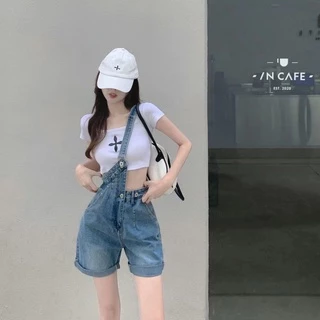 A sheep shop 🎈กางเกงยีนส์สายเอี๊ยมขาสี่ส่วนเอวสูง ขากระบอกใหญ่ วินเทจ ทรงสวย ใส่ได้3แบบ รุ่นใหม่พร้อมส่งค่ะ