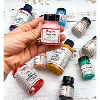 Angelus Paint สีอะคริลิคสำหรับทาวัสดุหนัง รองเท้าผ้าใบ กระเป๋า แบบพื้นฐาน 1/5 ขนาด 1oz. Made in USA.