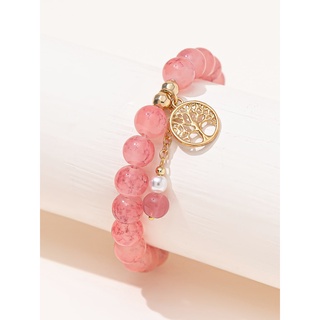 กำไลลูกปัดชมพู Tree Charm Beaded Bracelet