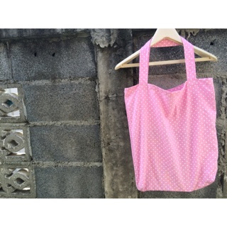 💘pink polka dot totebag,💘