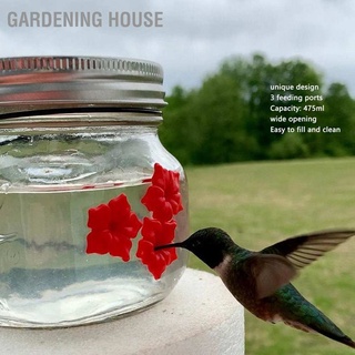 Gardening House เครื่องให้อาหารนก แบบแขวน ลายดอกไม้ 3 พอร์ต 475 มล. เปิดกว้าง เติมง่าย