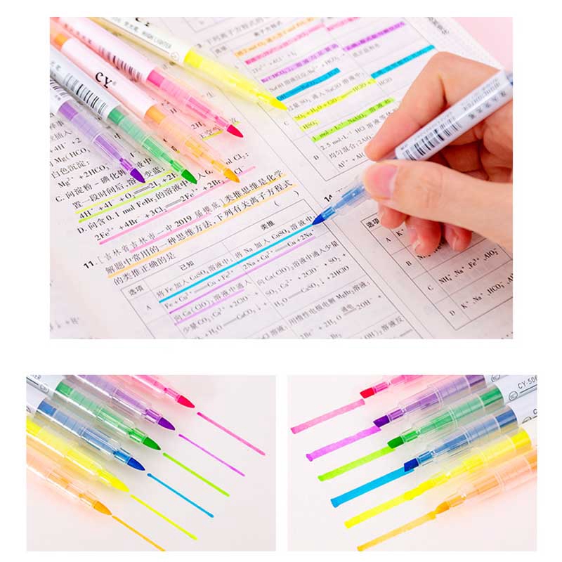 ปากกาไฮไลท์ แบบสองหัว 6 สี อุปกรณ์เครื่องเขียน