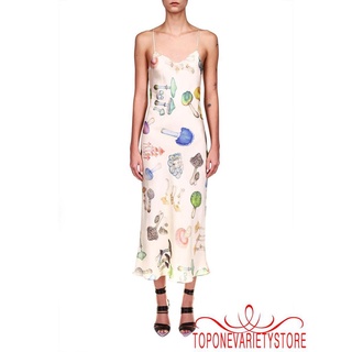 Topone-Women´s Summer Sleeveless Spaghetti Strap V Neck Mushroom Print Long Dress