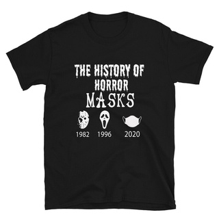 เสื้อยืดสีขาวเสื้อยืด พิมพ์ลาย The History Of Horror Masks สุดฮา เหมาะกับวันฮาโลวีนS-4XL