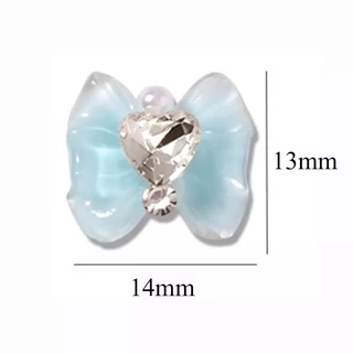 [10ชิ้น] โบหัวใจเพชร โบแต่งเล็บ โบน่ารัก DIY Charms Crystal Bow Knot Nail Art Rhinestones Heart Diamond