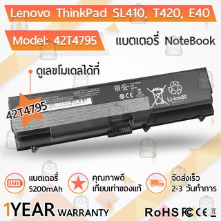 แบตเตอรี่ โน้ตบุ๊ค แล็ปท็อป LENOVO 42T4795 42T4753 42T4235 SL410 51J0499 E420 E425 E520 T410 5200mAh