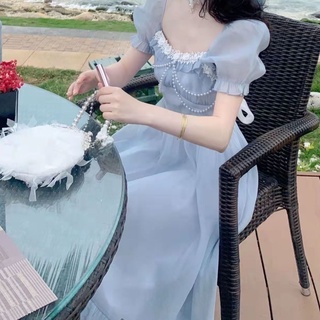 🔥NEW🥨Lovely retro gentle style new soft fog gauze chiffon lace mid length dress