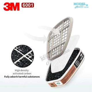 ชุดตลับกรอง 3M 6001 (ของแท้) ฝาครอบและแผ่นกรอง ตลับกรองป้องกันไอระเหยสารเคมี สี ทินเนอร์ ยาฆ่าแมลง น้ำมัน