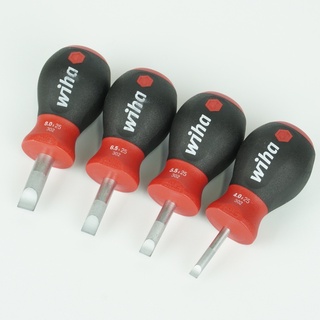 ไขควงหัวแบน ด้ามสั้น Wiha รุ่น 302 Stubby Softfinish ปลายแบน 4.5, 5.0, 6.5, 8.0มม ยาว 25มม. Made in Germany