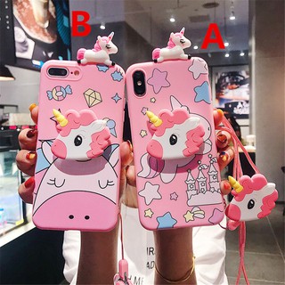 VIVO Y50 Y30 Y20 Y20i Y20s V20 Y19 Y11 Y91 Y95 Y91i Y83 Y81 Y91C Y93 Y97 X27 X21 UD Pink Stars Unicorn Case with doll &amp; Lanyard