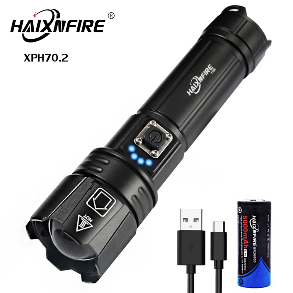 Haixnfire H38 light xhp70.2 ไฟฉายที่แข็งแกร่งที่สุด กันน้ํา ยืดหดได้ ซูมได้ โคมไฟตั้งแคมป์